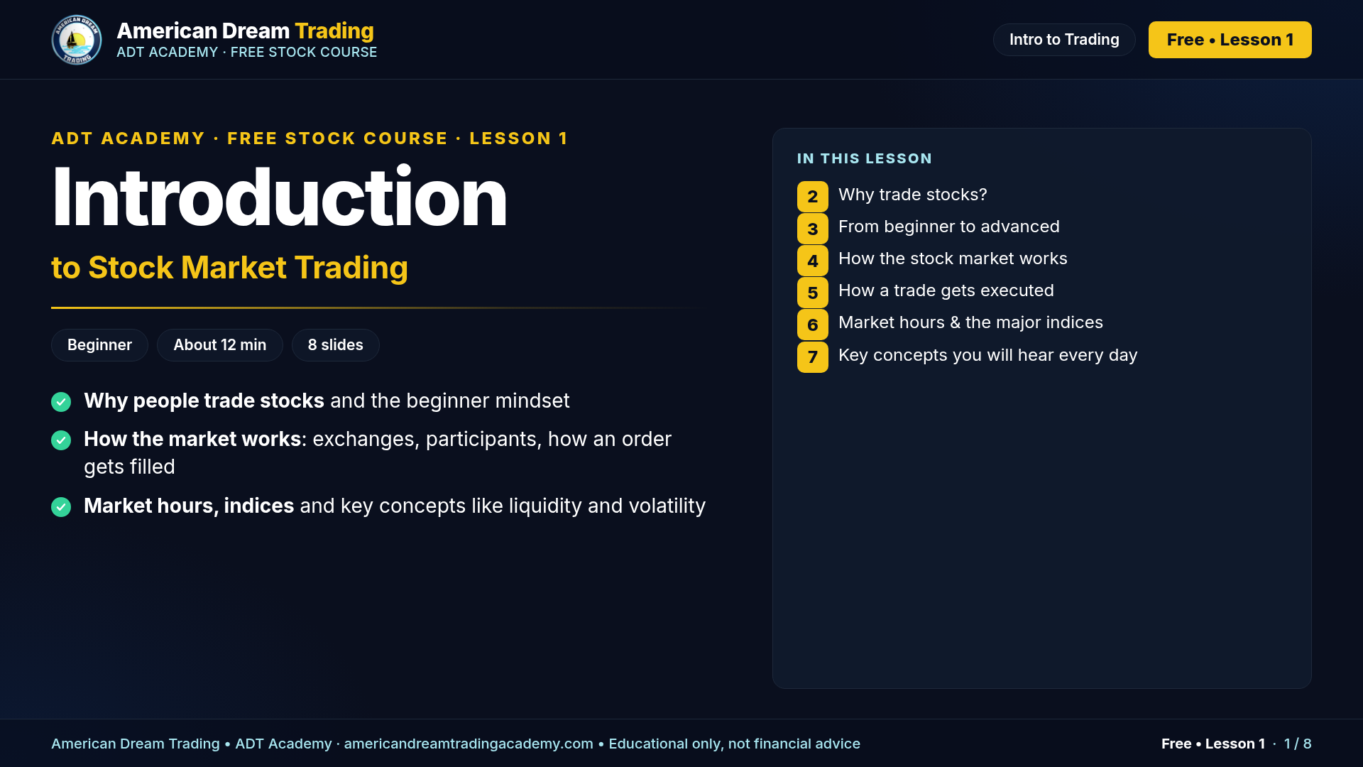 Introduction to Stock Market Trading: slide 1 of 8