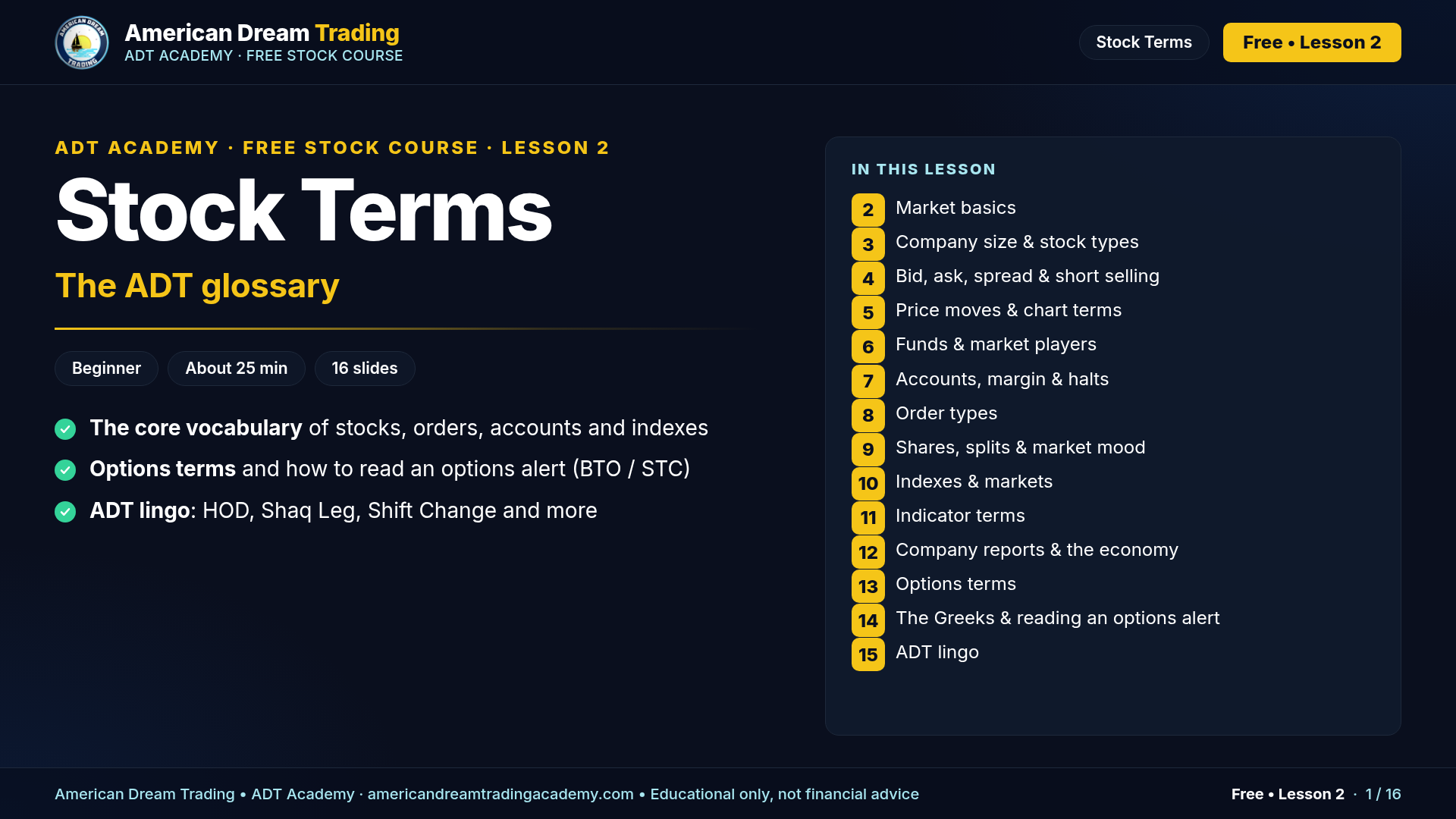Stock Terms (Glossary): slide 1 of 16