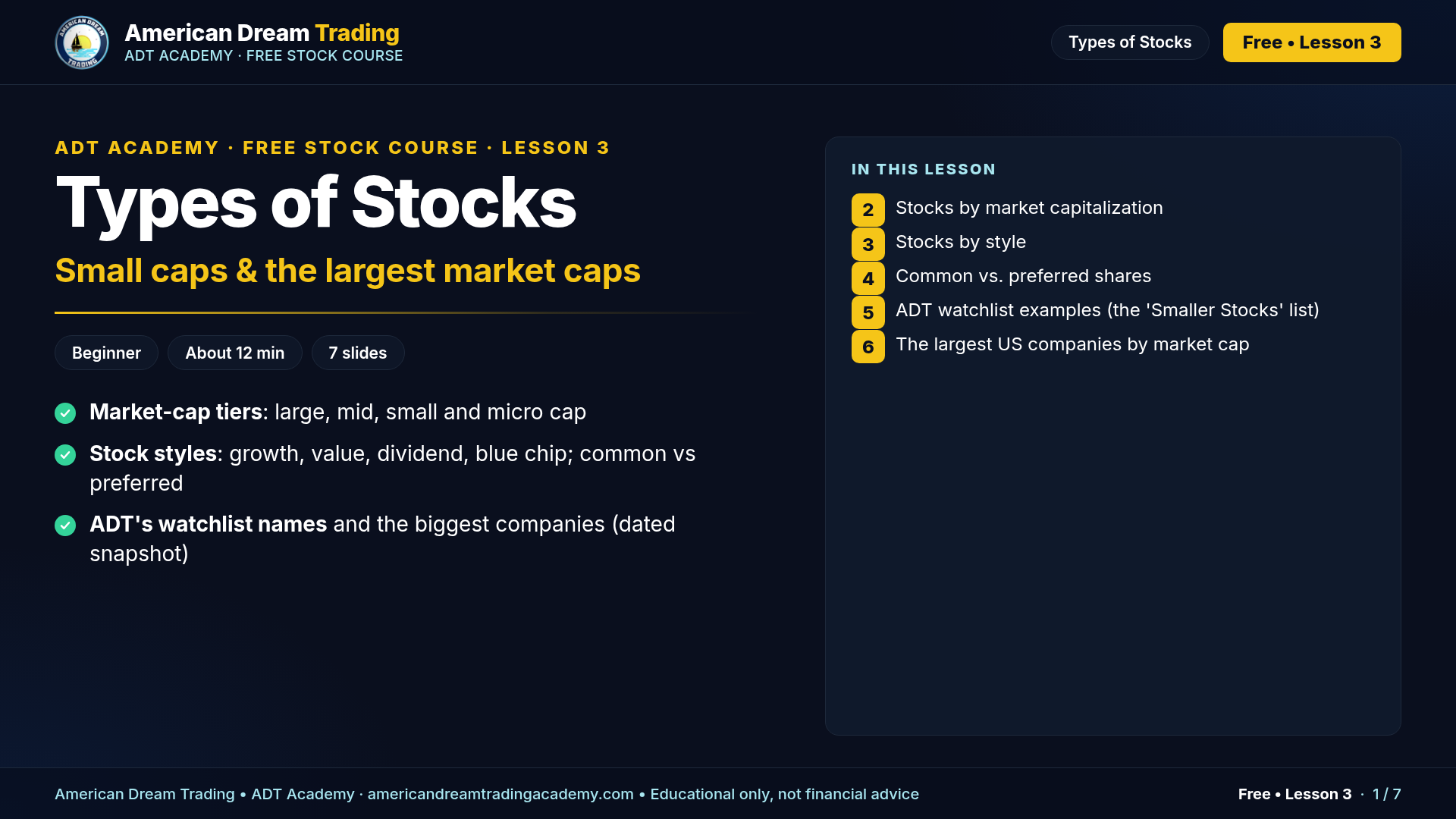 Types of Stocks, Small Caps & Largest Market Caps: slide 1 of 7